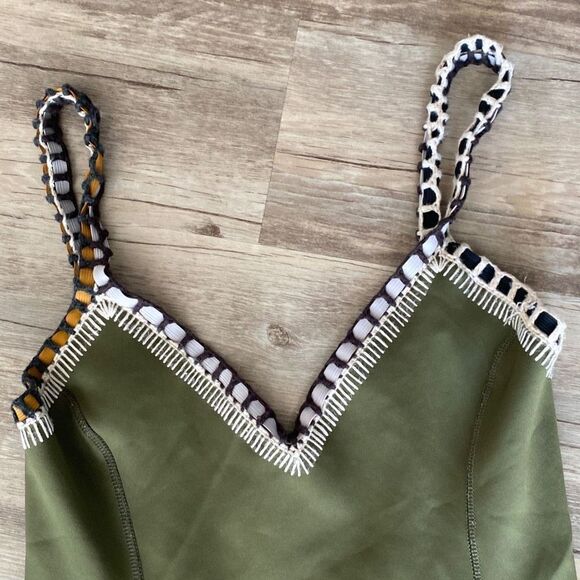 Kiini  Wren Swimsuit Scoop Back Maillot Crochet One Piece High Cut Olive Green S - Picture 8 of 16